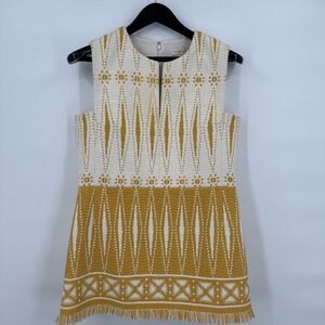 Tory Burch Sleeveless Cream and Mustard Patterned Shift Dress